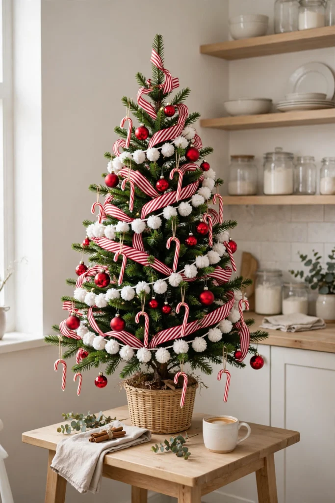 candy cane tabletop christmas tree red white theme