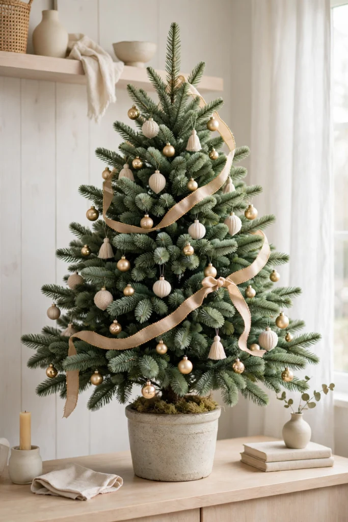 cheap tabletop christmas tree made to look expensive fluffed