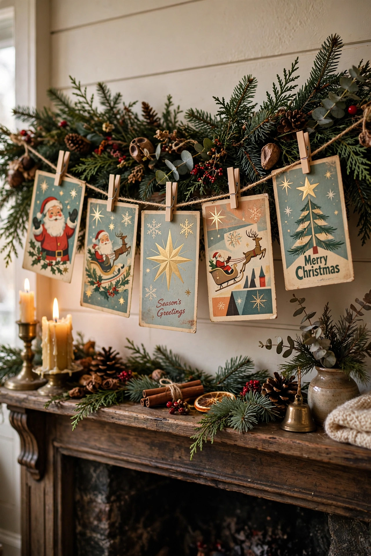 vintage christmas cards garland display