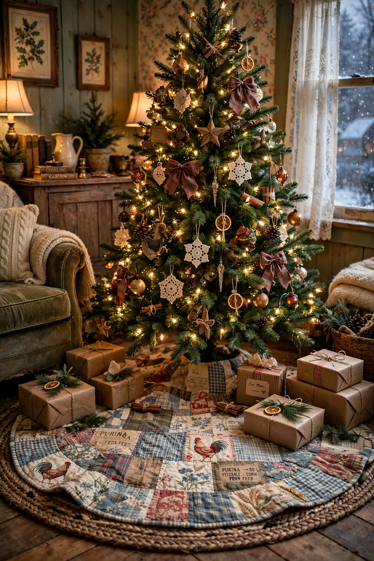 quilted tree skirt vintage christmas