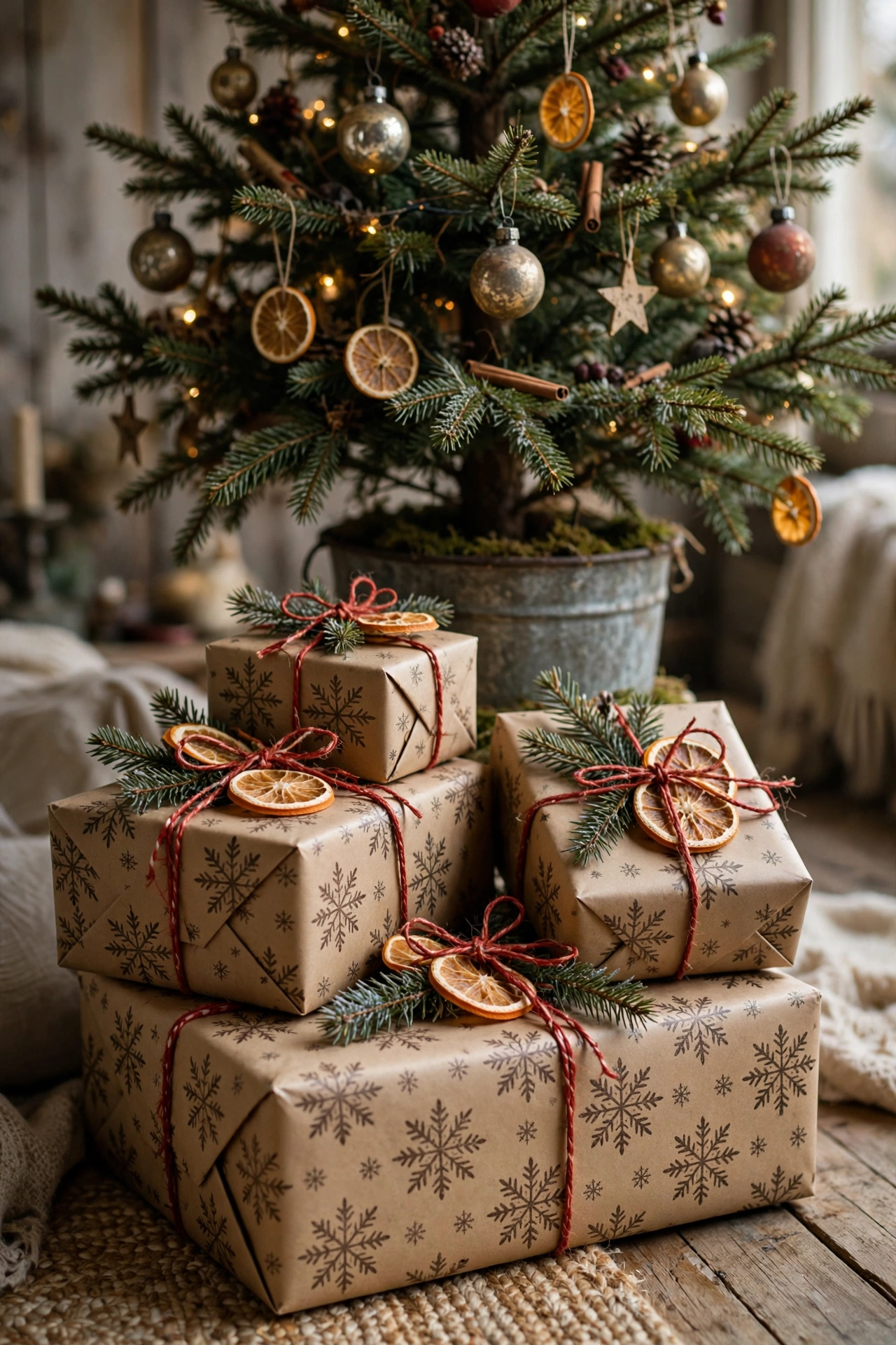 vintage gift wrap brown paper twine christmas