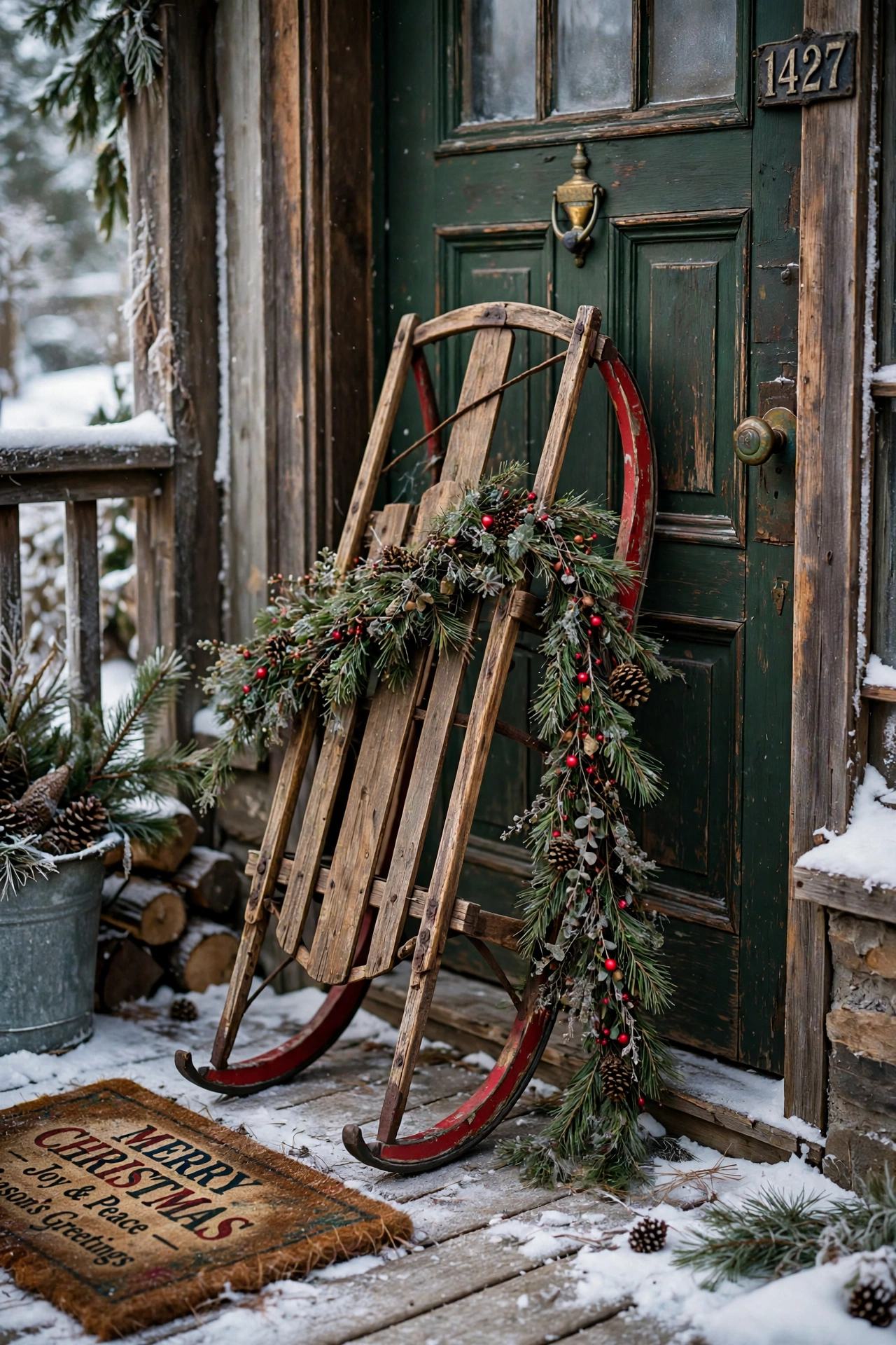 old wooden sled christmas porch decor vintage