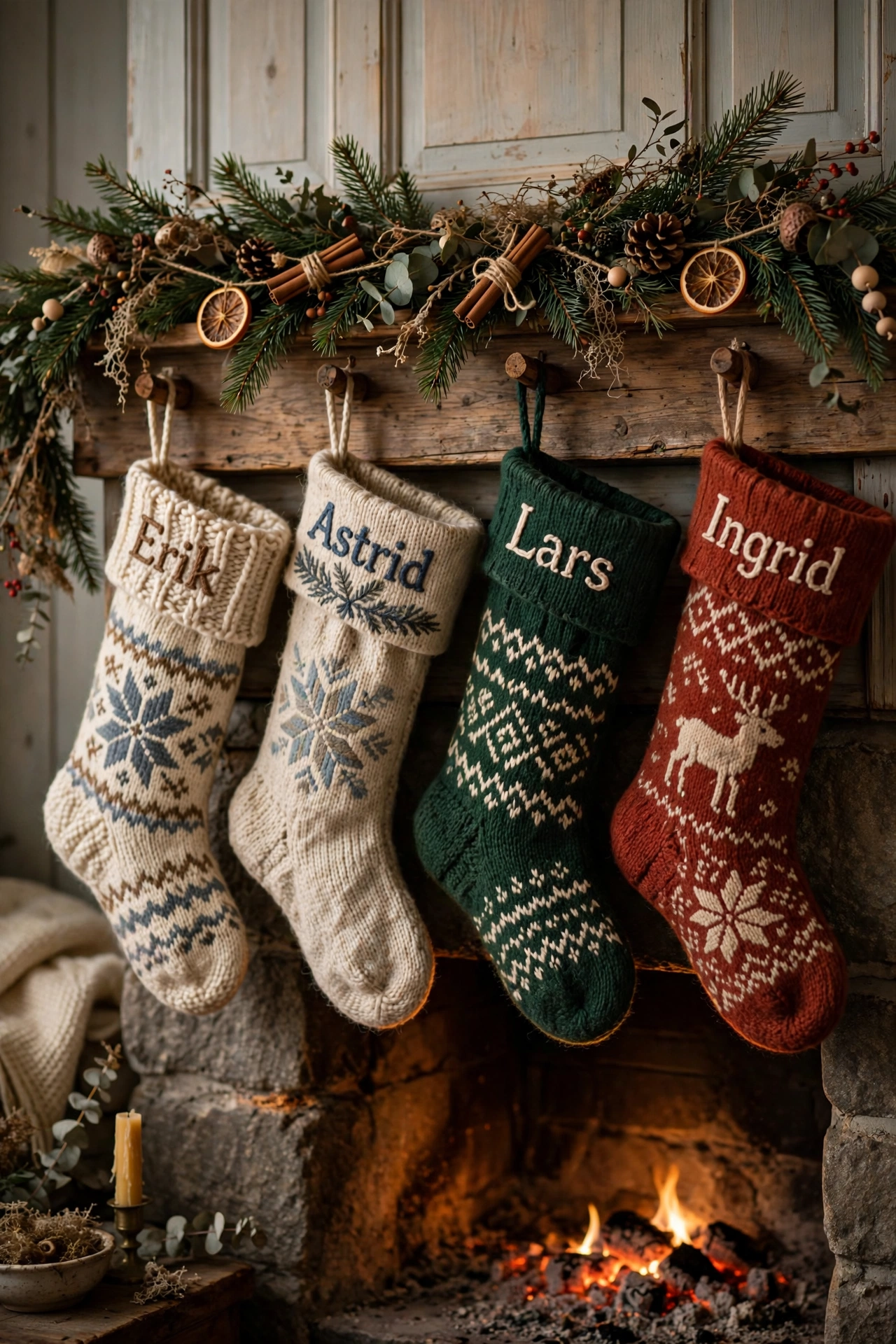 wool christmas stockings embroidered names vintage