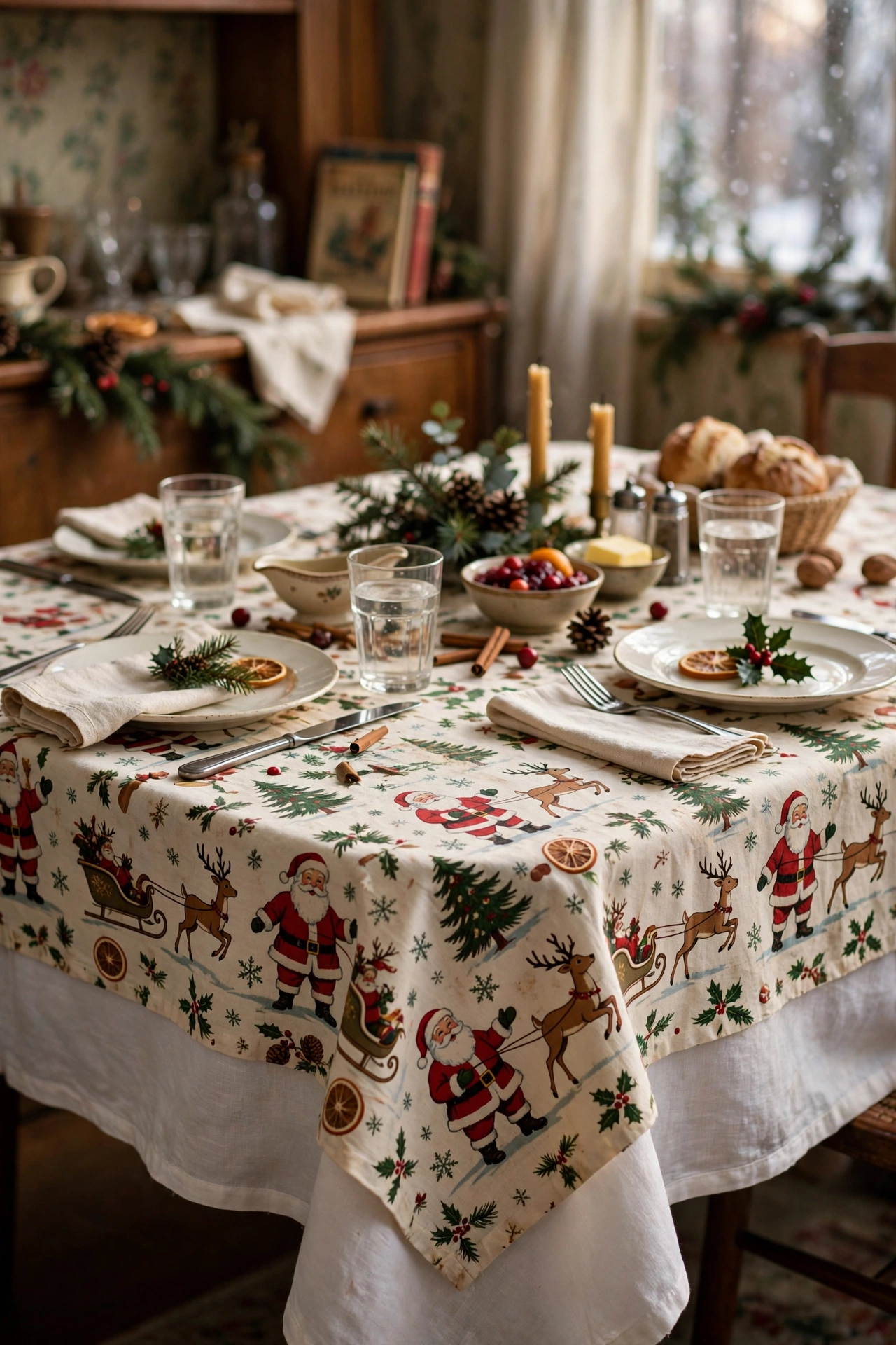 vintage christmas tablecloth linens holiday table
