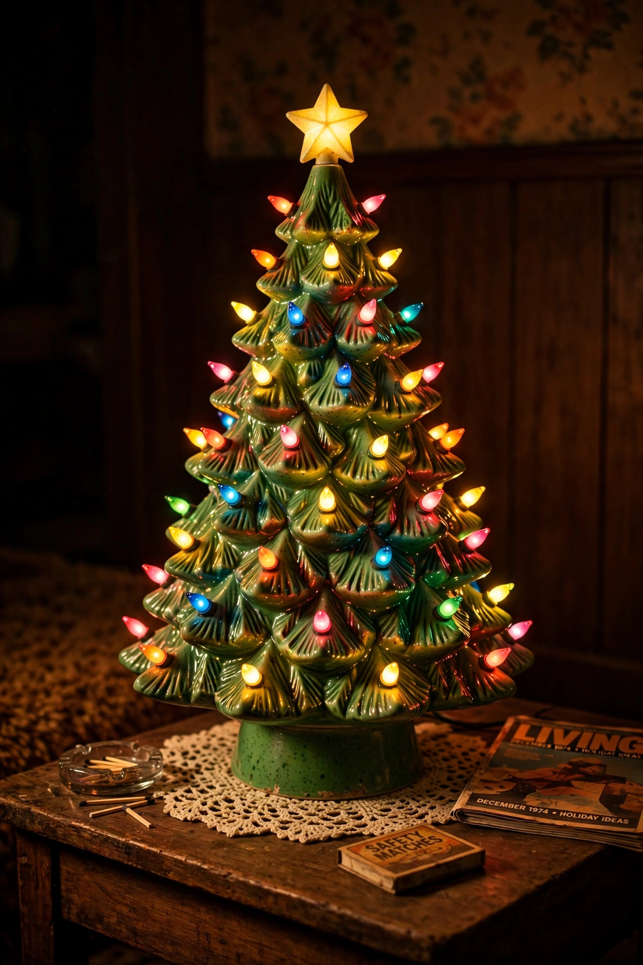 retro ceramic christmas tree with lights vintage