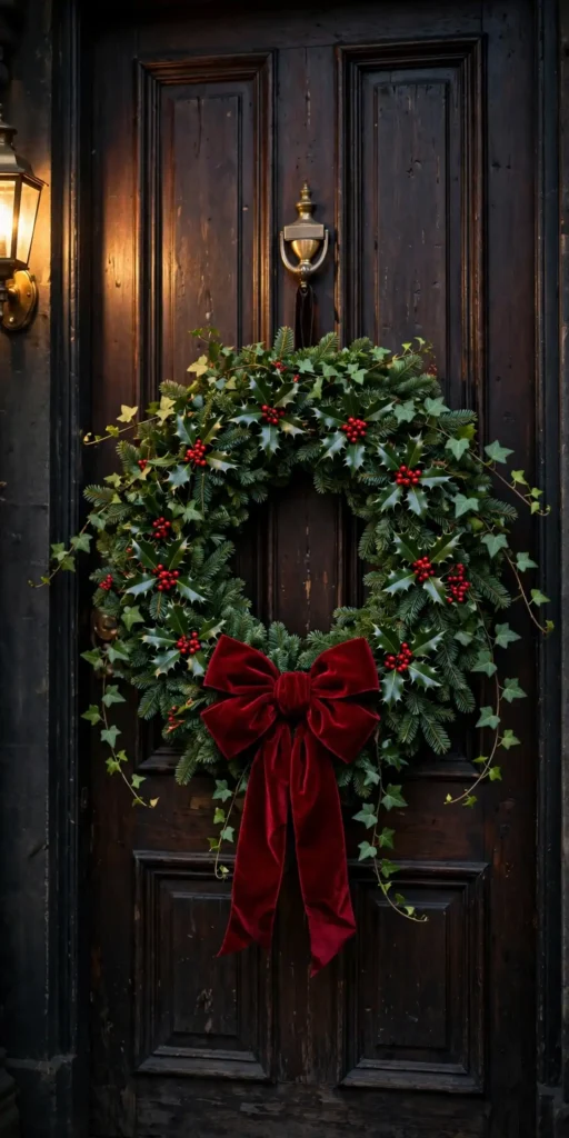 vintage christmas wreath victorian greenery velvet