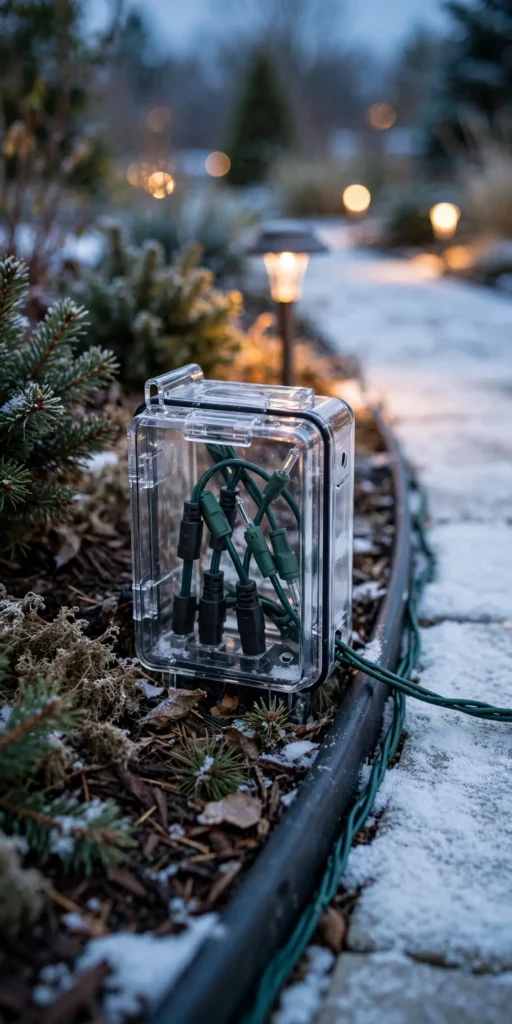gfci outlet and cord connections outdoor christmas lights walkway