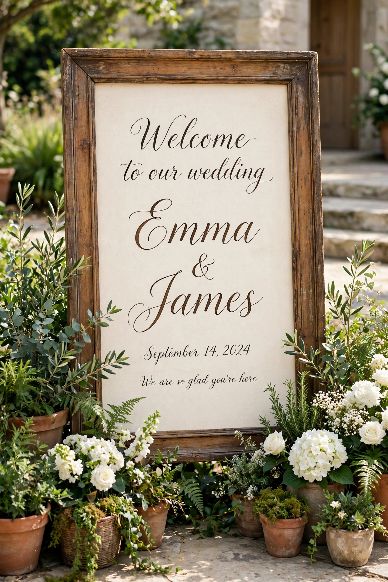 wedding welcome sign on vintage wooden frame wedding welcome sign on vintage wooden frame