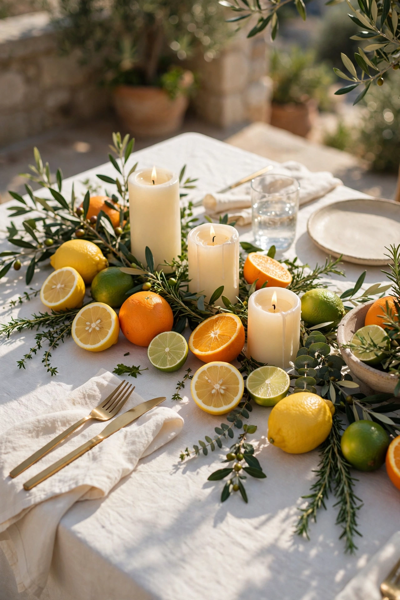wedding table centerpiece with citrus fruit and candles wedding table centerpiece with citrus fruit and candles