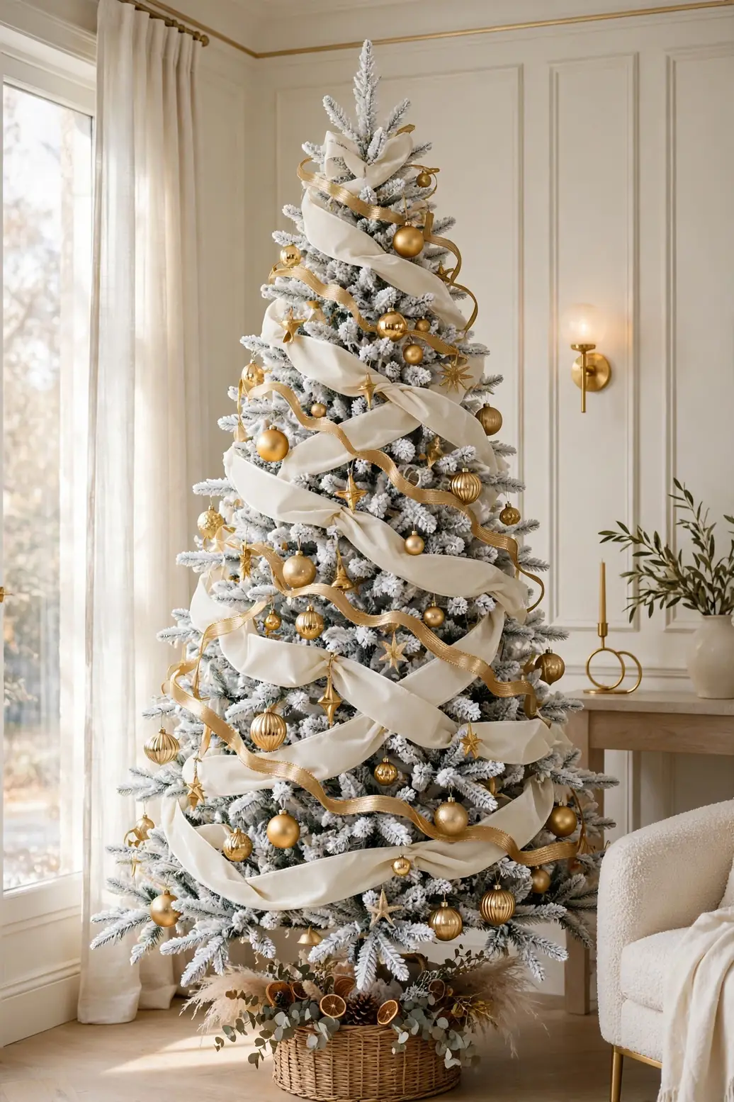 white and gold christmas tree ribbon ivory velvet