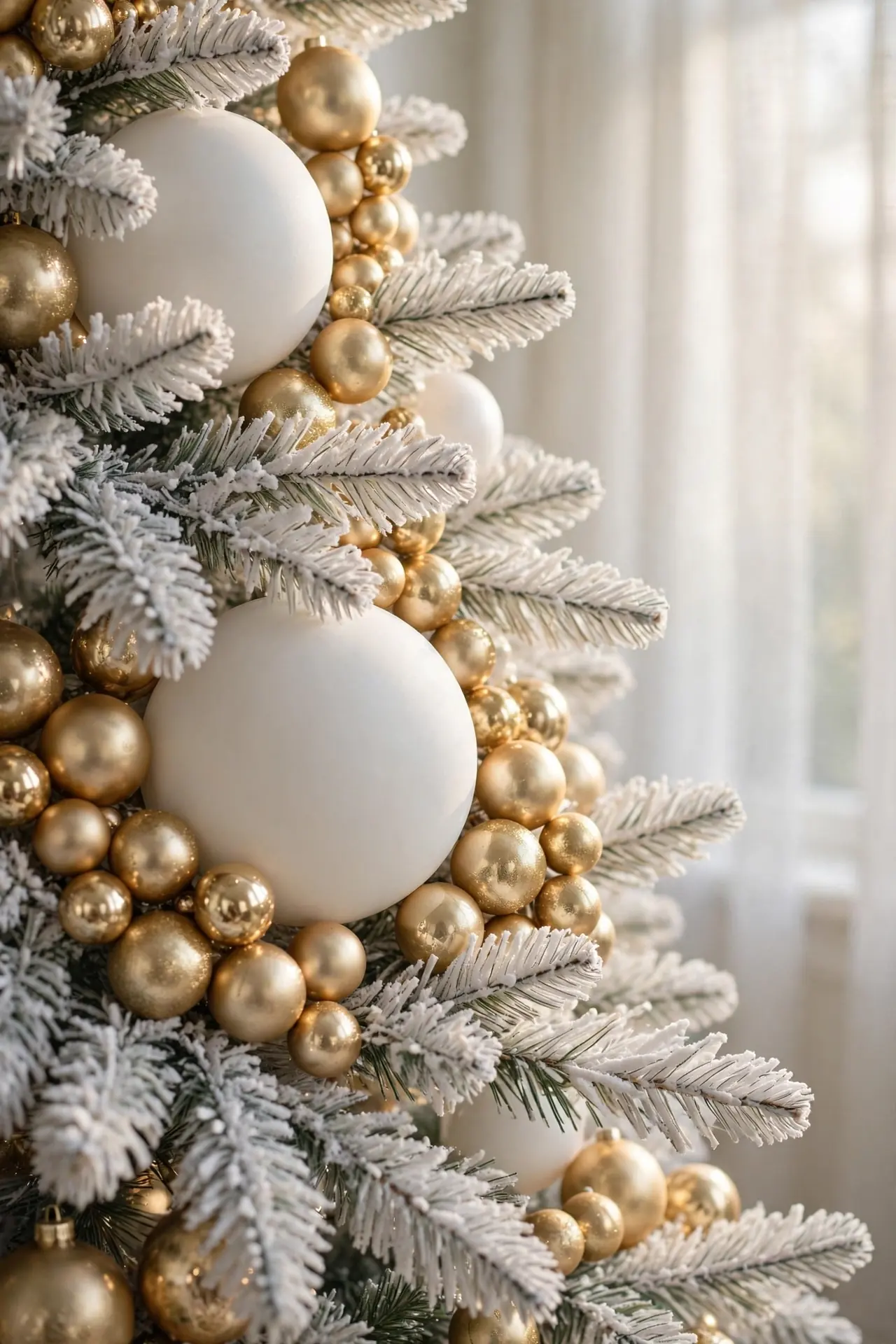 oversized white baubles gold christmas tree anchors