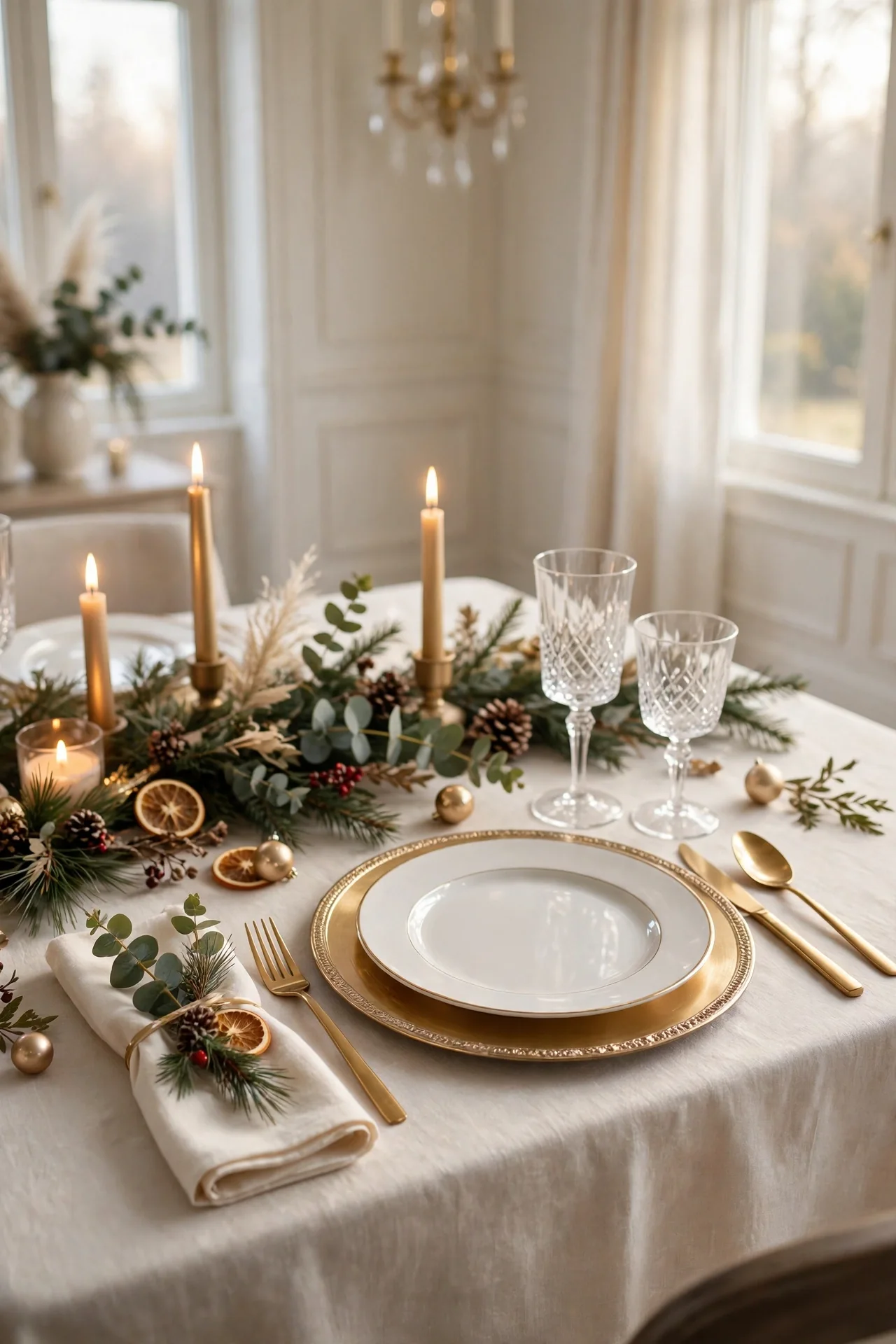 gold flatware crystal stemware christmas table