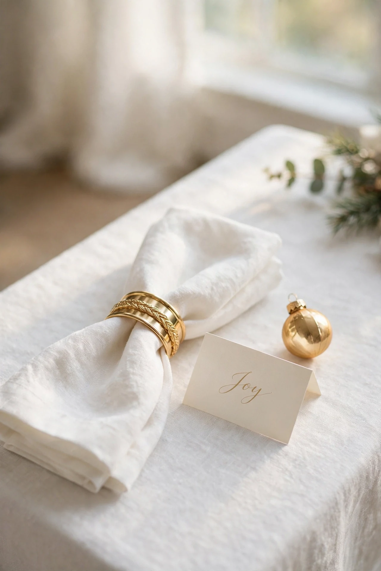 gold place cards napkin rings christmas table