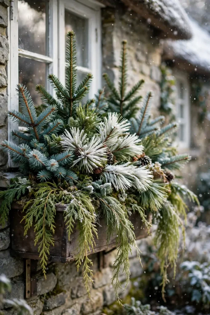 mixed evergreen christmas window box cedar pine fir