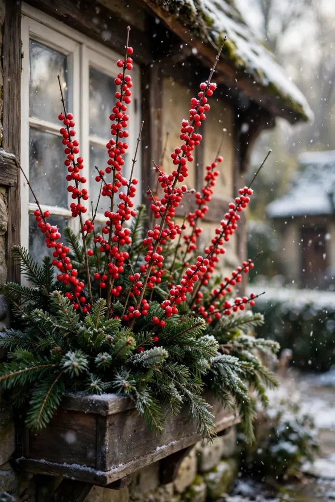 winterberry red berries christmas window box