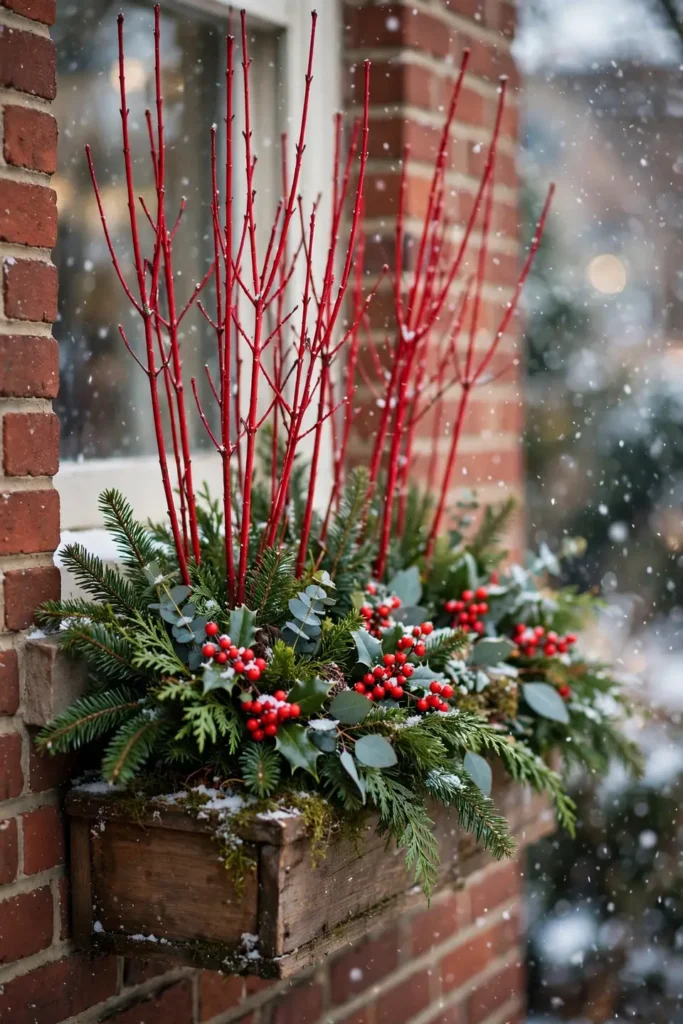 red twig dogwood christmas window box height
