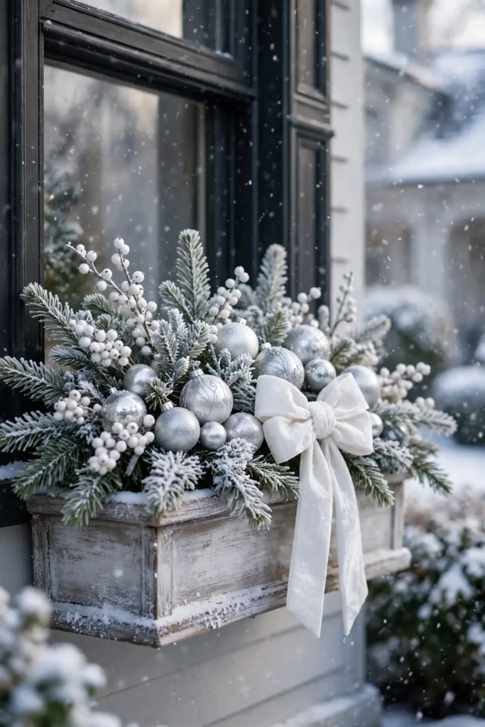 frosted white silver christmas window box