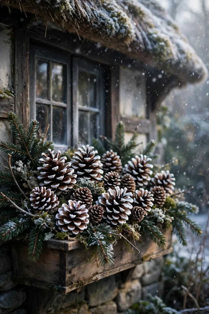 pinecone christmas window box sugar cones