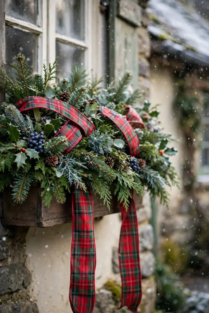 plaid ribbon velvet bow christmas window box