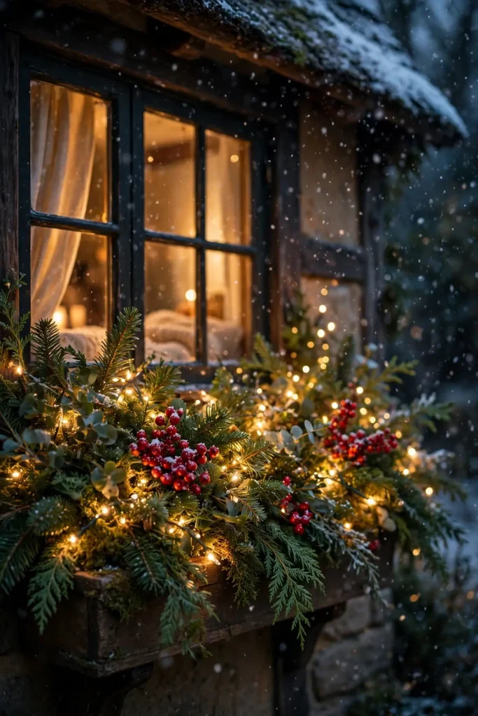 fairy lights christmas window box evening