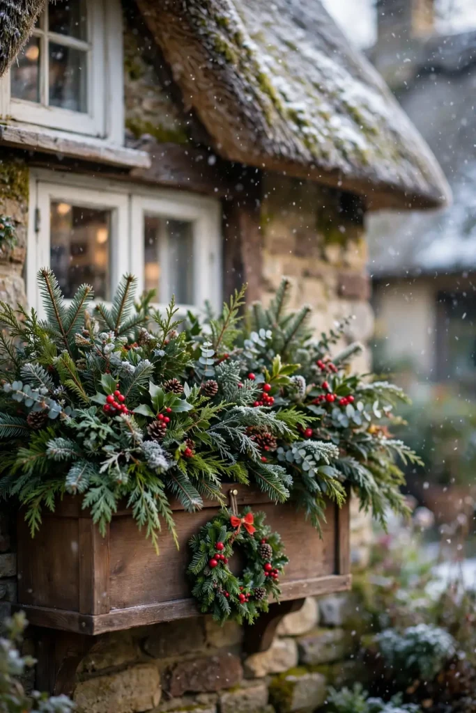 mini wreath christmas window box front