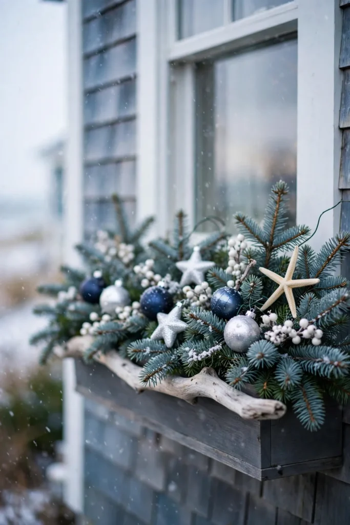 coastal christmas window box driftwood blue