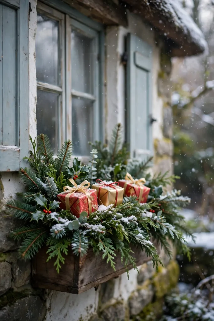 wrapped gift boxes christmas window box display