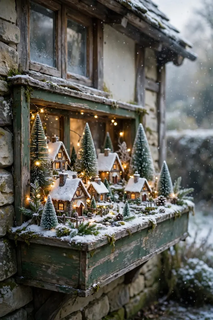 miniature village christmas window box scene