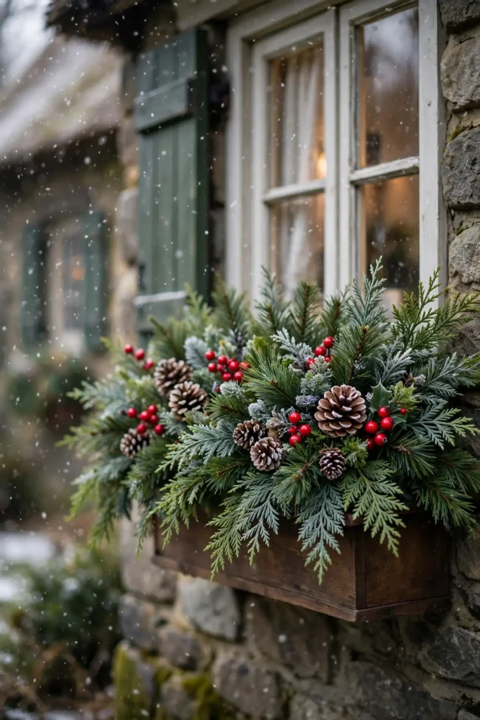 faux evergreen christmas window box no maintenance