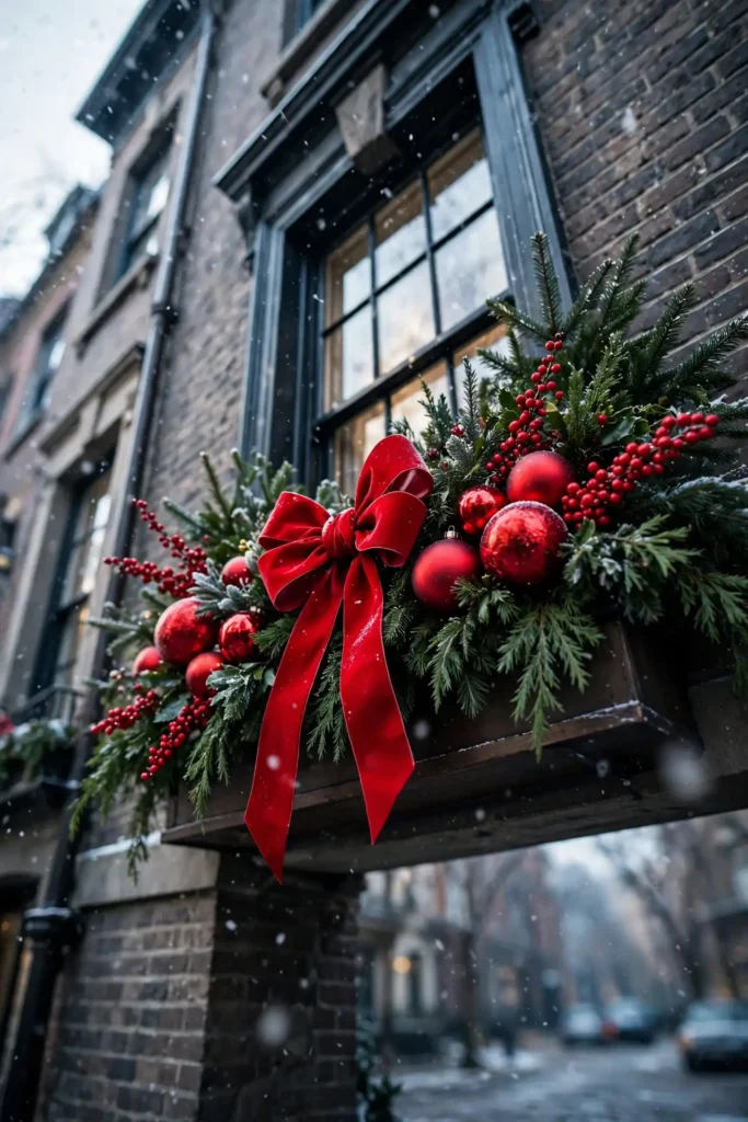 second story christmas window box bold colors