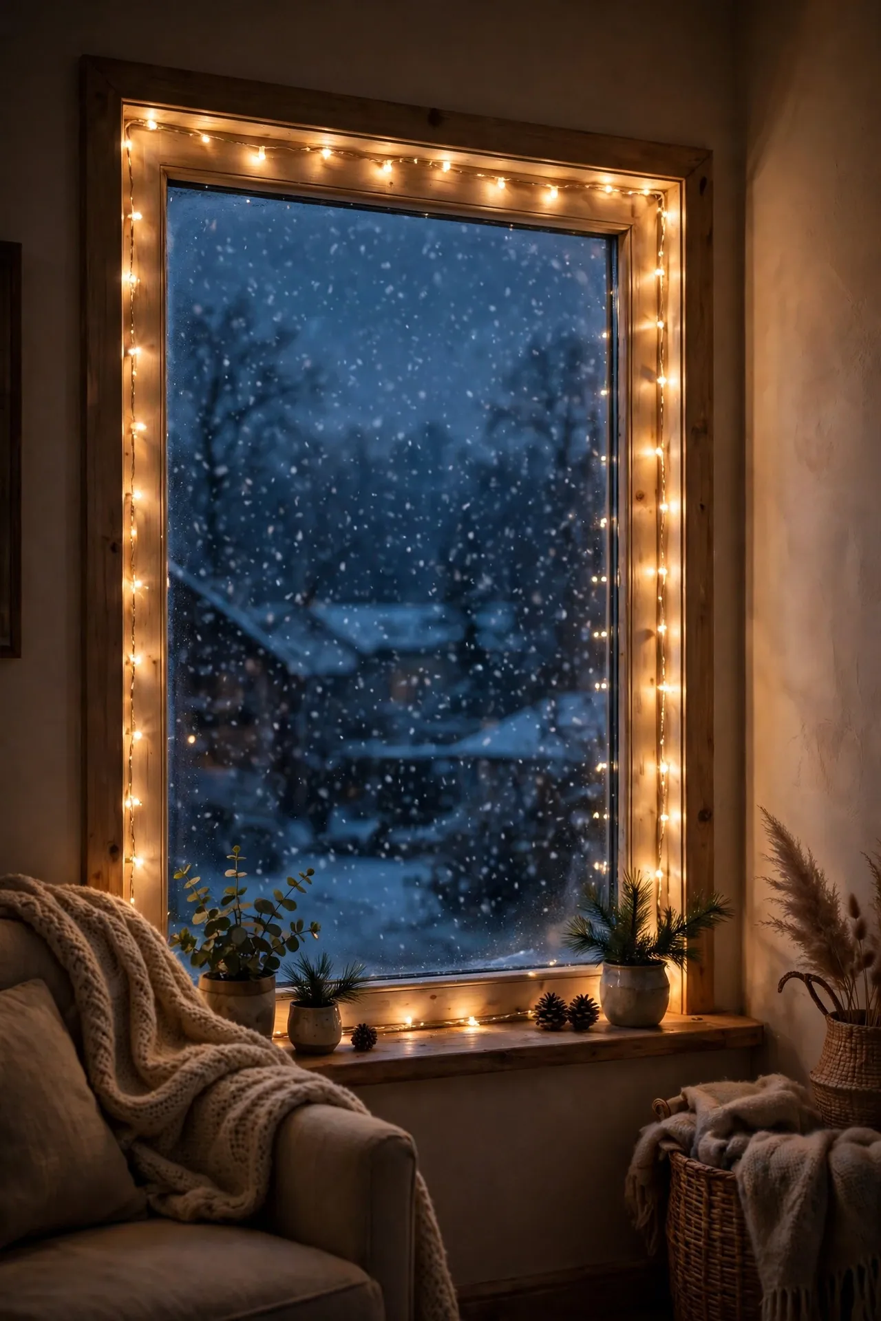 Christmas Window Lights Framing the Inside of the Window christmas window lights frame inside warm