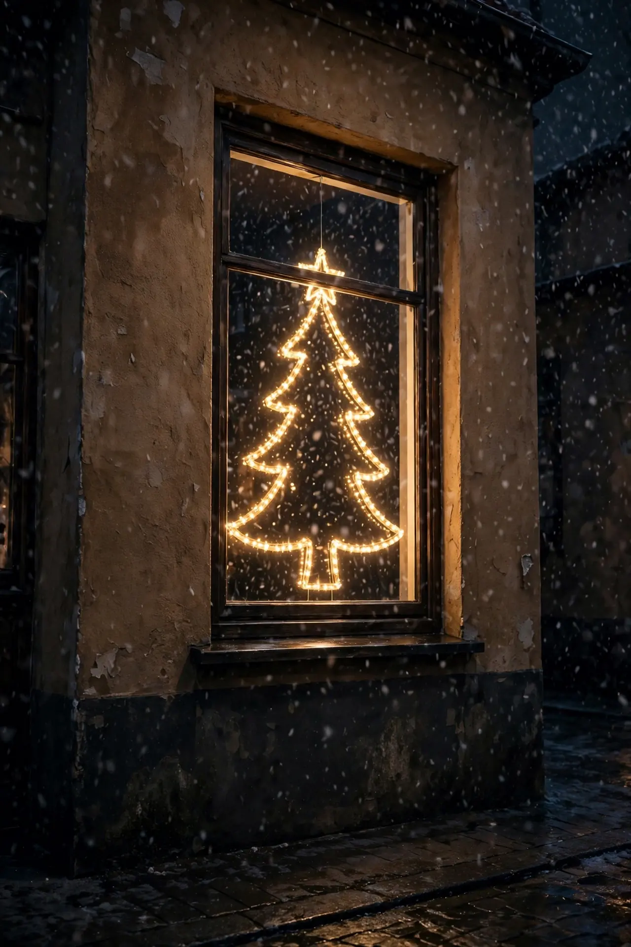 A Lighted Silhouette Displayed in the Window lighted window silhouette santa christmas frame