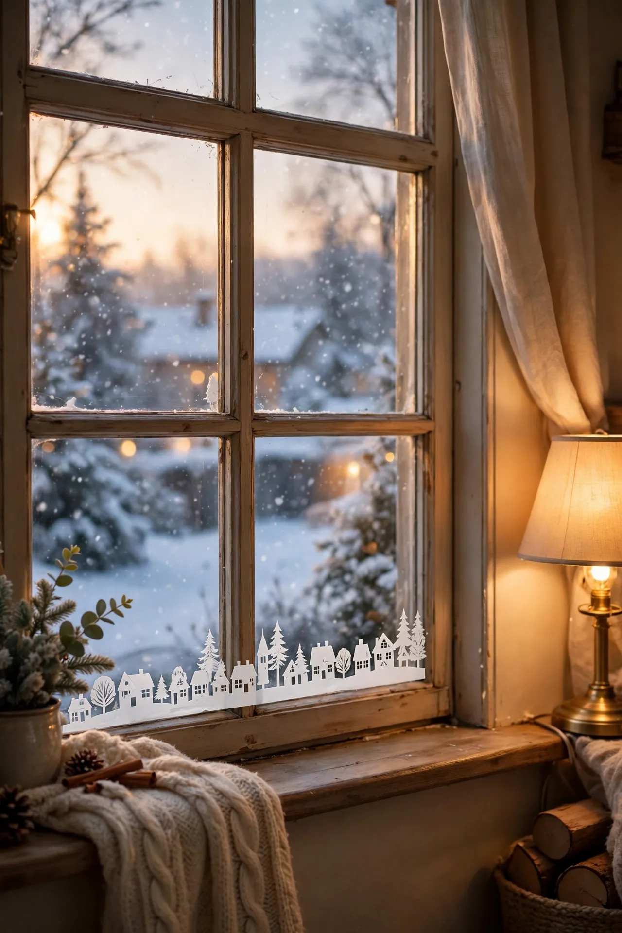 Christmas Window Clings in a Winter Village Scene christmas window clings winter village scene
