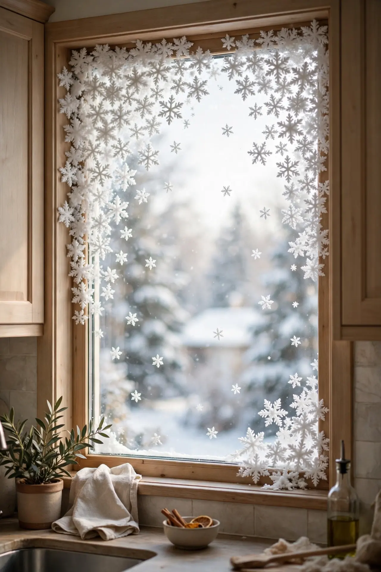 Snowflake Clings Arranged Like Falling Snow snowflake window clings falling snow arrangement