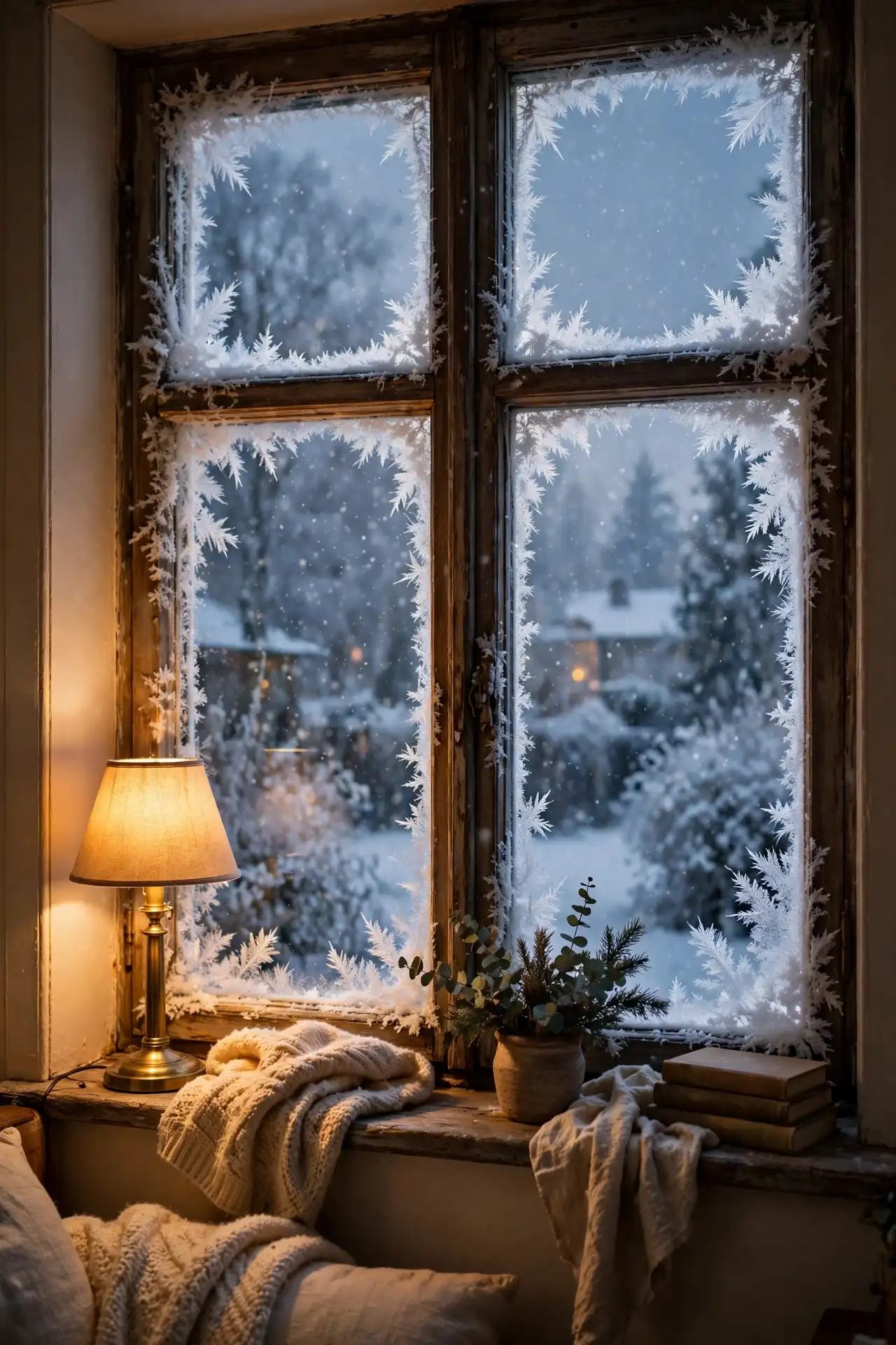 Frosted Snow Spray in the Window Corners frosted spray snow window corners stencil