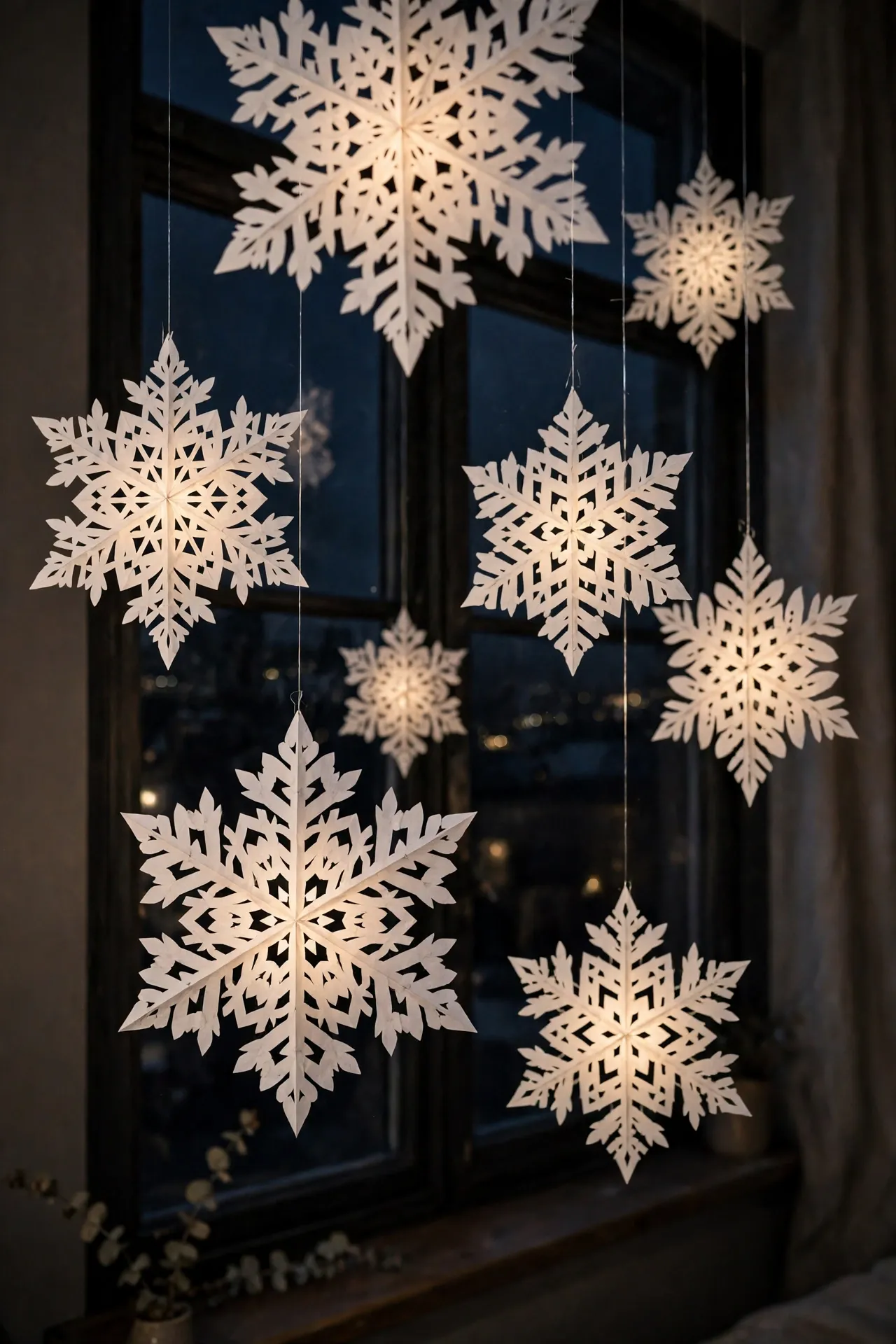 Large Paper Snowflakes Taped to the Window paper snowflakes window cardstock large