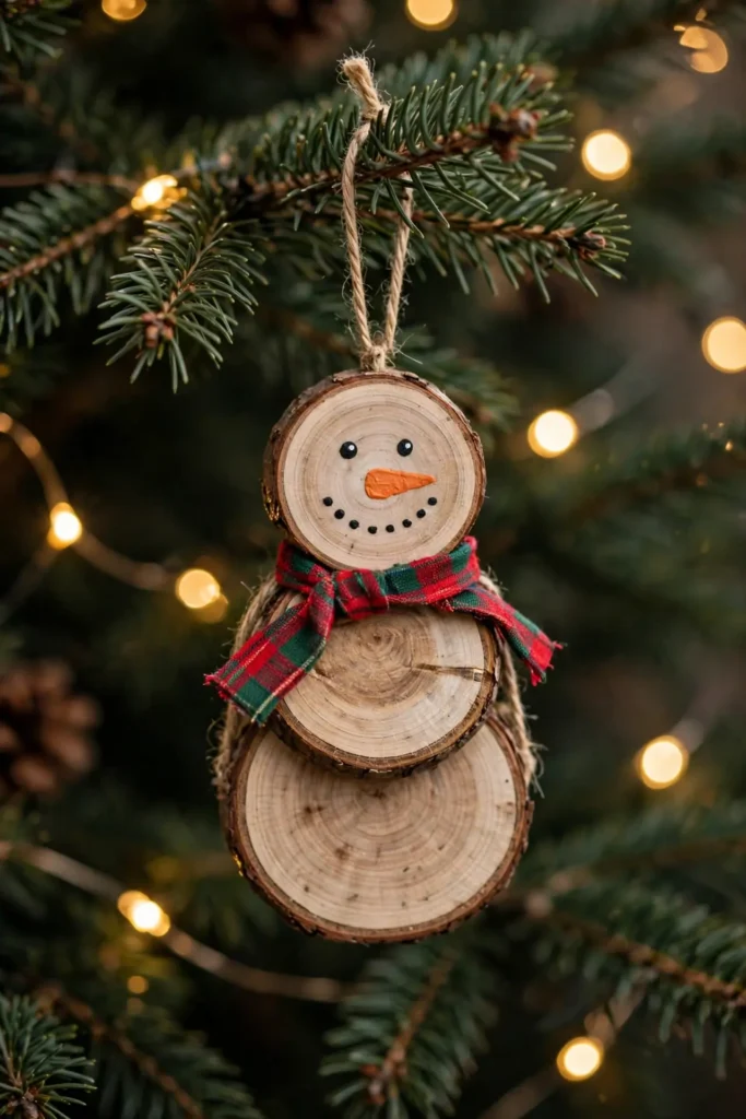wood slice ornaments snowman christmas
