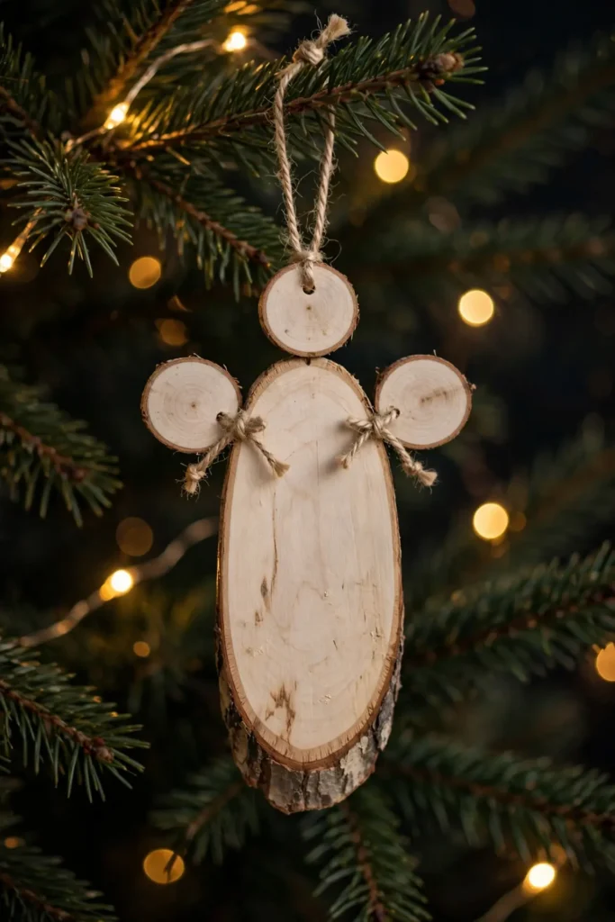 wooden christmas tree decorations wood slice angel