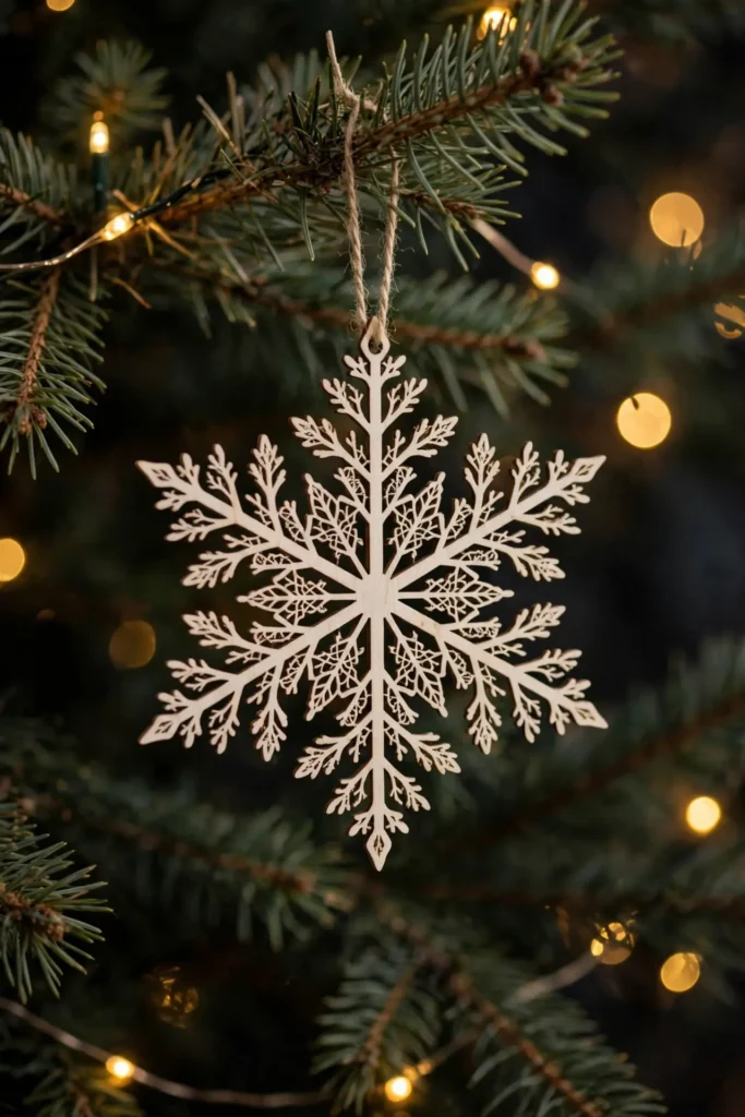 wooden snowflake ornaments laser cut wood