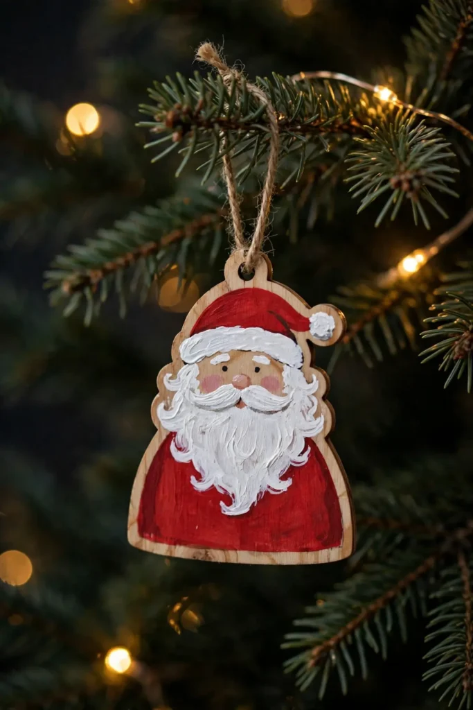 wooden christmas ornaments painted santa