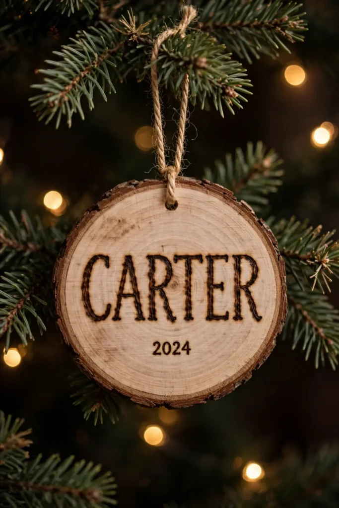 personalized wooden ornaments pyrography family name