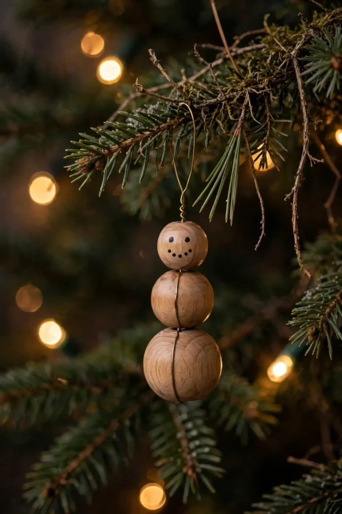 wooden bead snowman ornament