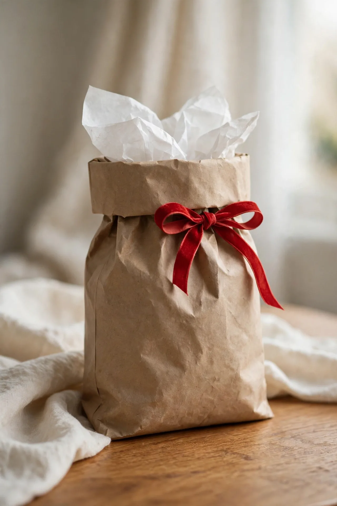 christmas gift bag wrapping ideas ribbon tied sack