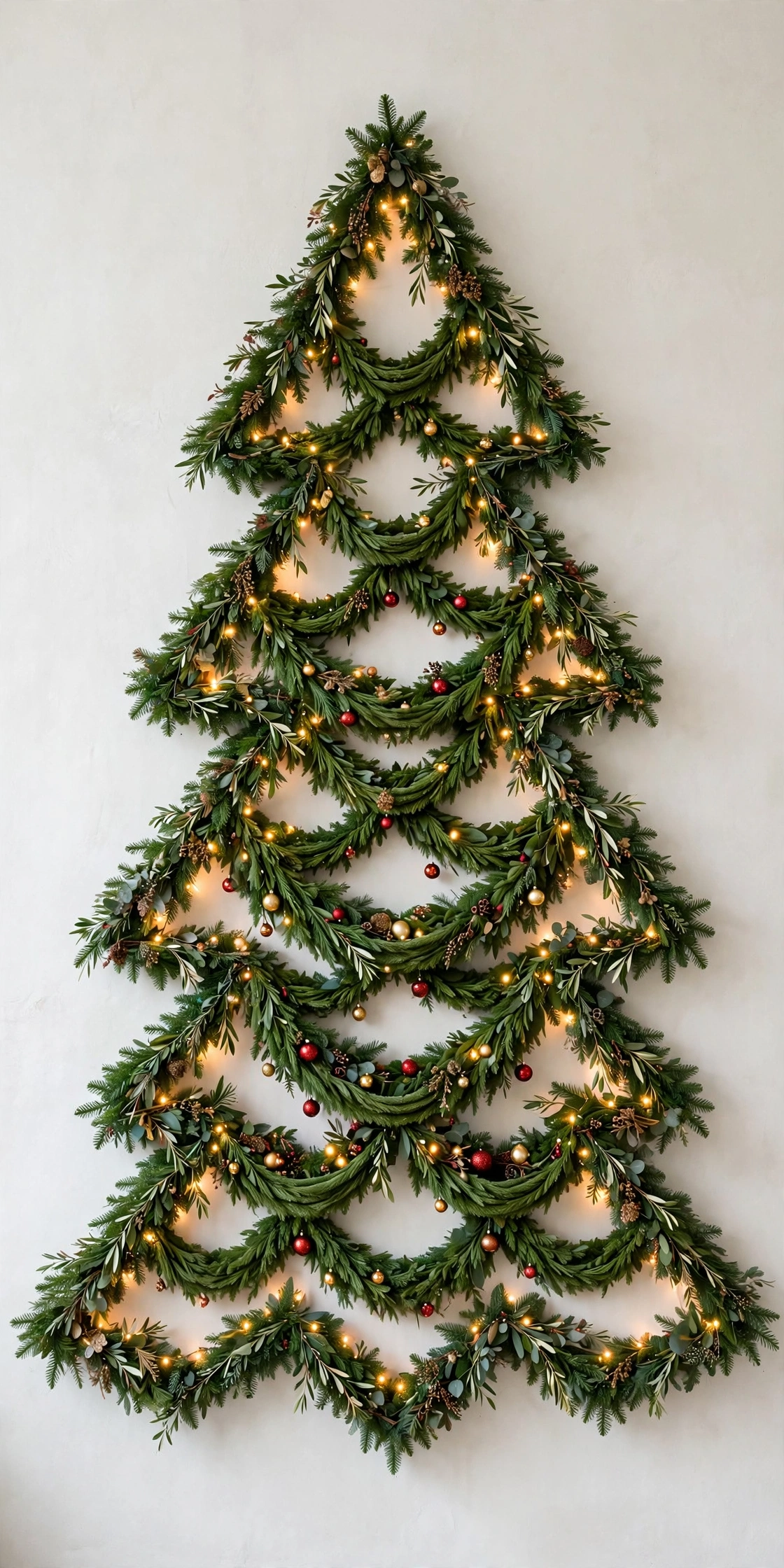 garland wall christmas tree with ornaments