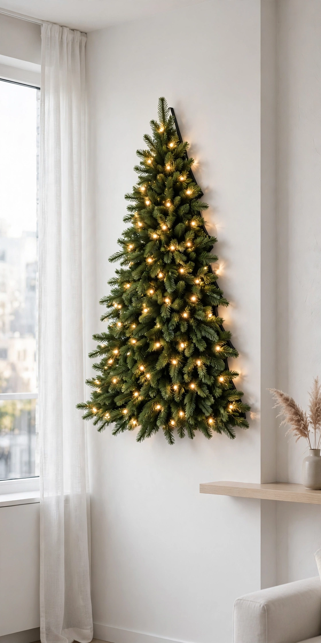prelit wall christmas tree kit mounted