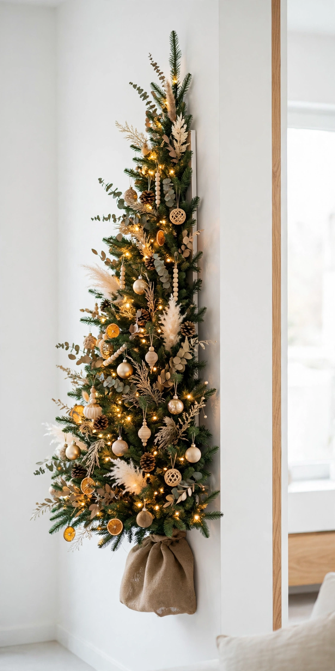 half christmas tree against wall flat back