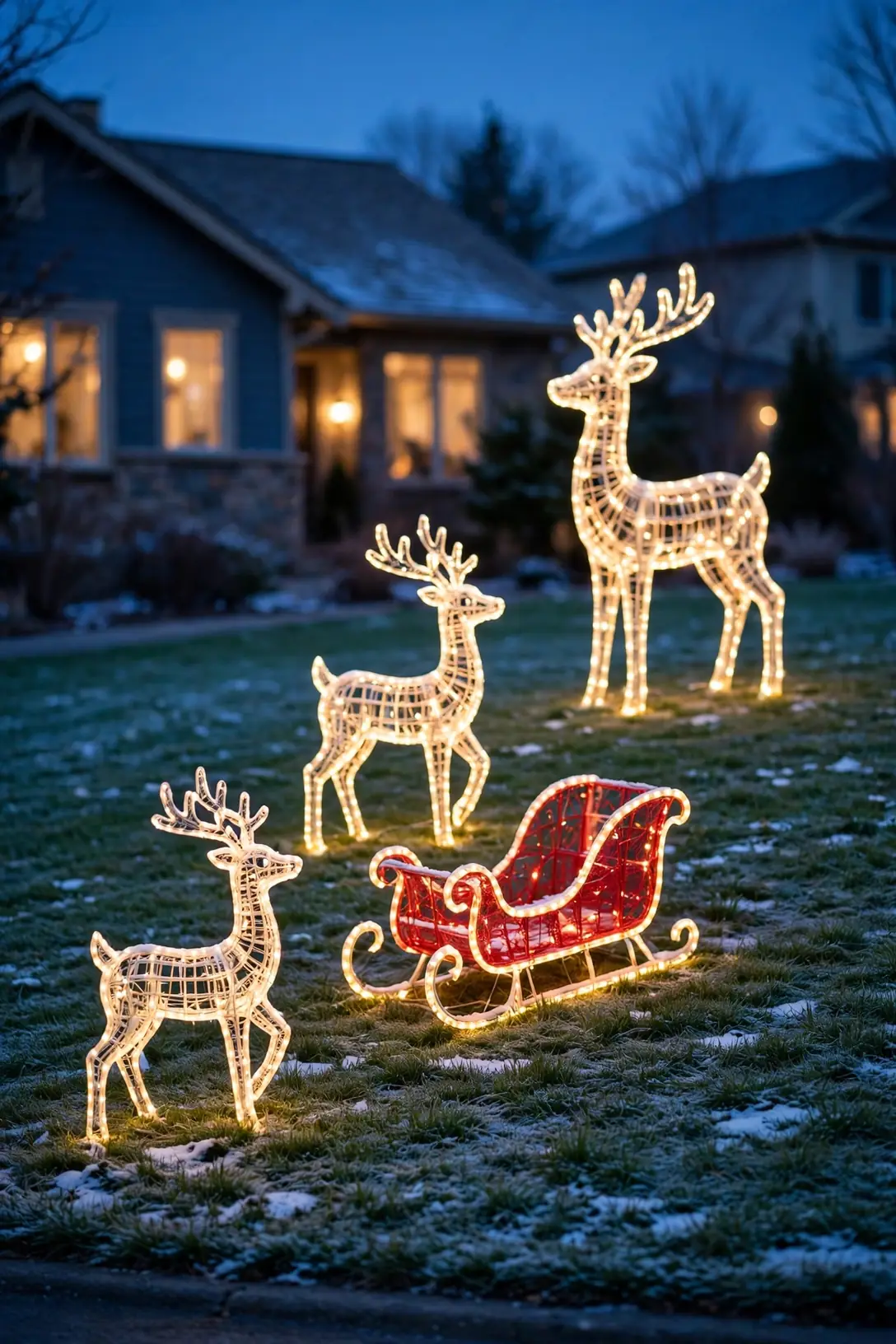 lighted reindeer and sleigh christmas lawn decorations