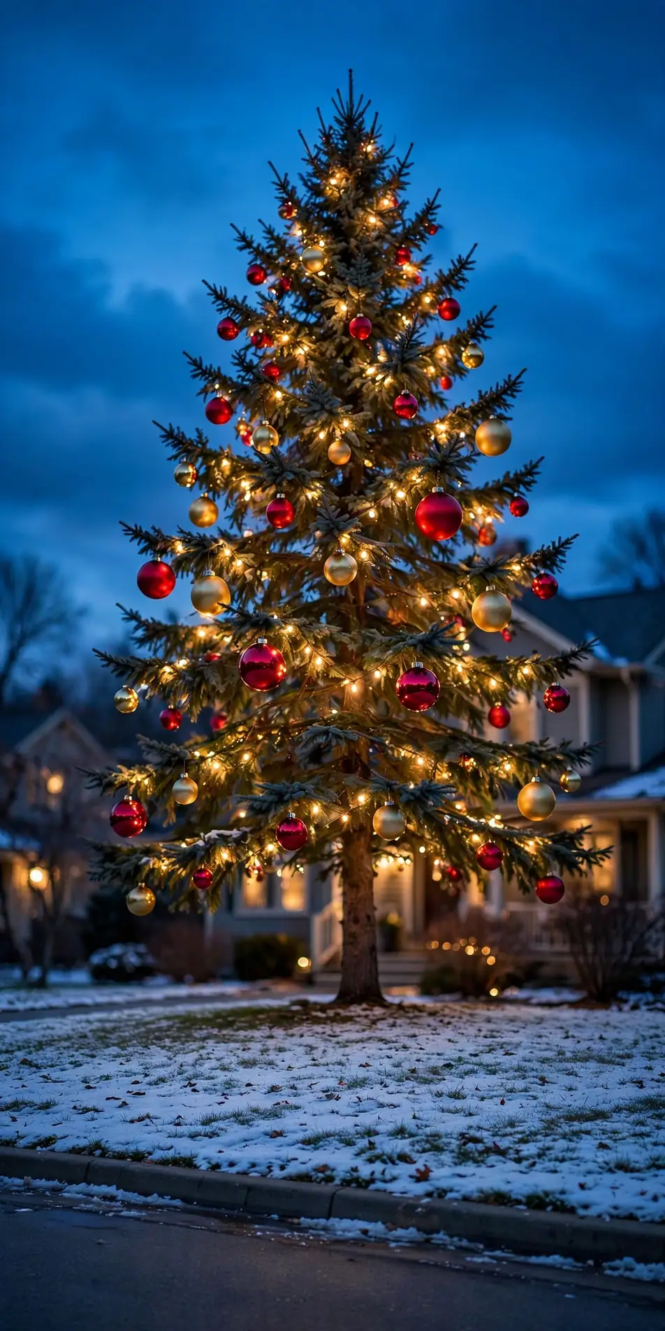 evergreen tree decorated outdoor xmas decorations
