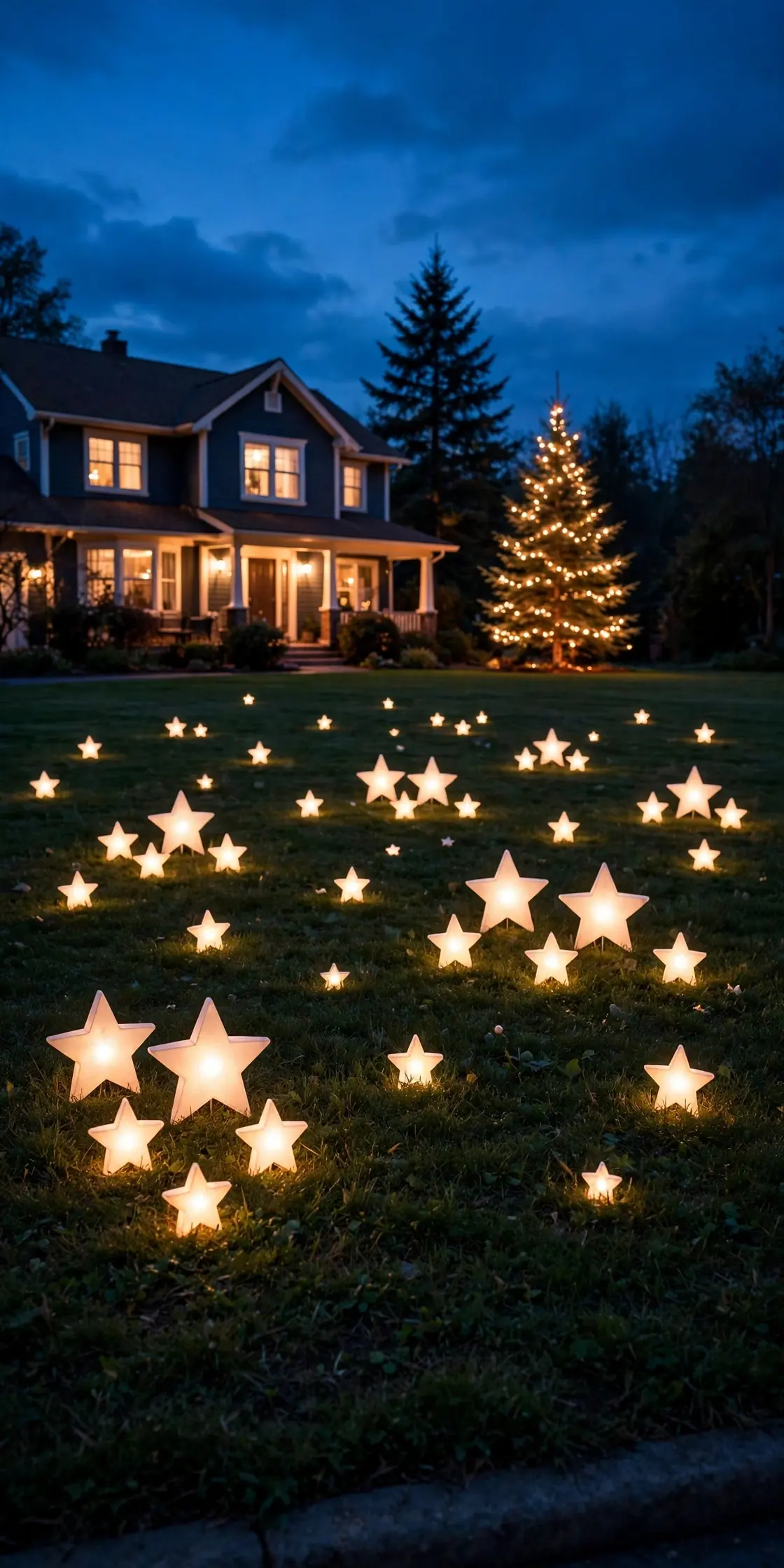 glowing star lawn ornaments scattered front yard