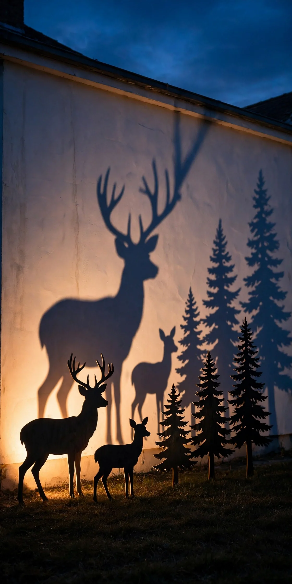 christmas silhouette cutouts backlit house wall